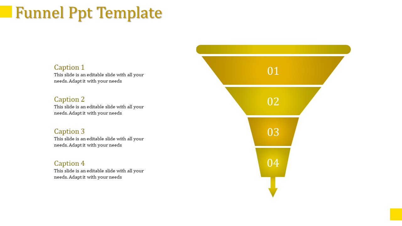 Attractive Funnel PPT Template In Yellow Color Slide